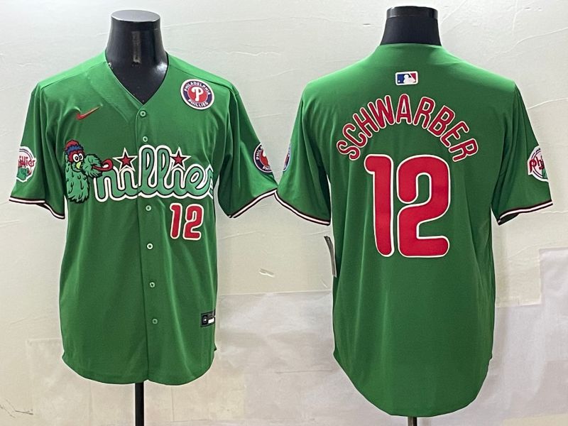 Men Philadelphia Phillies #12 Schwarber Green three generations Joint Name Nike 2025 MLB Jersey style 21